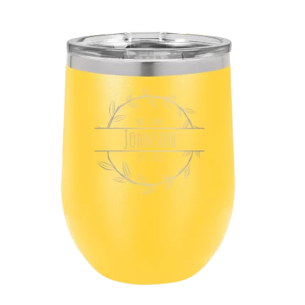 Personalized Last Name and Est Wine Cup - Yellow
