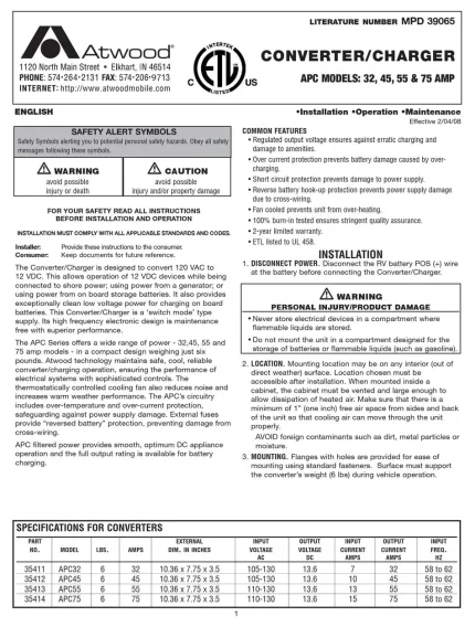 Atwood APC- 45 amp power converter charger