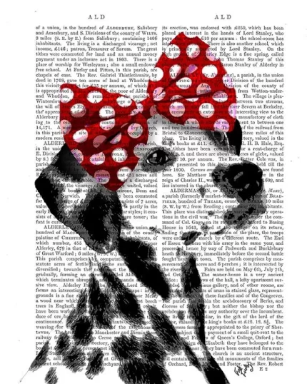 Dalmatian With Red Bow, Book Print, Dog Art Print, Wall Art