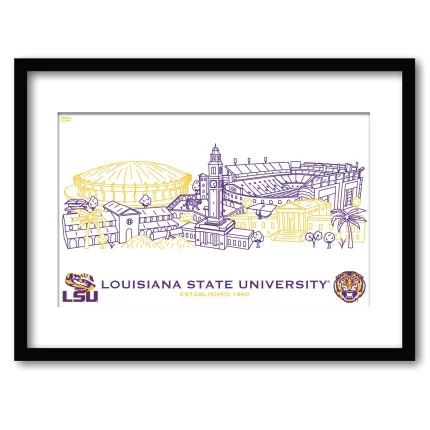 LSU Tigers Framed Campus Line Wall Art 11" x 14"