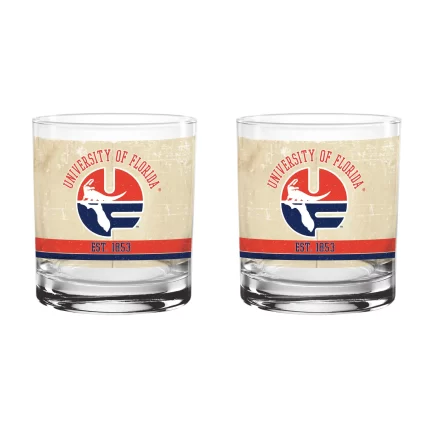 Florida Gators Set of 2 College Vault Tan Retro 14oz Rocks Glasses