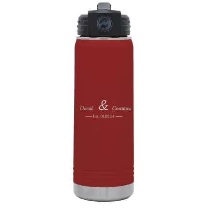 Personalized 2 Lines Name Anniversary 20 oz Water Bottle - Maroon