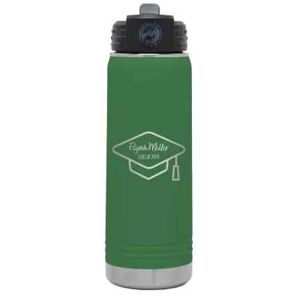 Personalized 2 lines Grad Name and Class 20 oz Water Bottle - Green