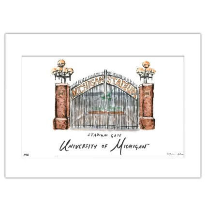 Michigan Stadium Gate, Matted Watercolor Wall Art 16" x 20" by Laura Wilcox