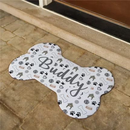 Dog Name Icons Bone Shaped Personalized Mat - Custom Feeding Rug