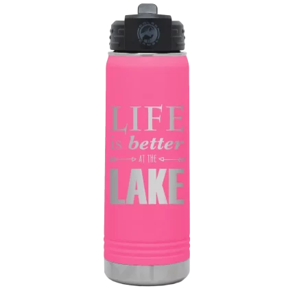 Personalized Life is Better at the Lake 20 oz Water Bottle - Pink