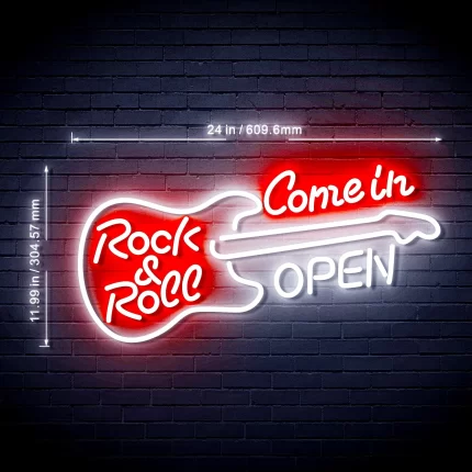 Come in Open Guitar Rock & Roll Ultra-Bright LED Sign with Remote (Neon-Style, LED Technology)