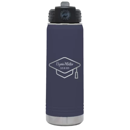 Personalized 2 lines Grad Name and Class 20 oz Water Bottle - Navy