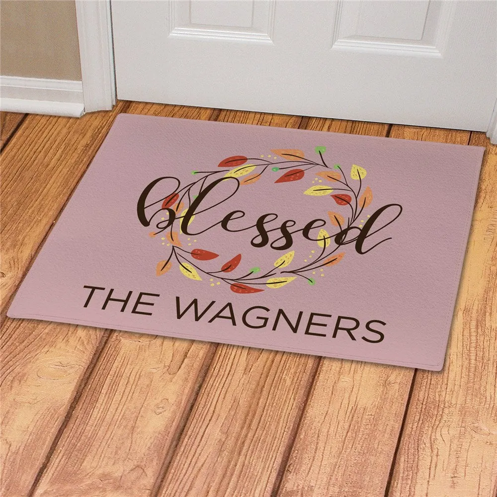 2sBlessed-Wreath-with-Leaves-Personalized-Doormat-Custom-Welcome-Mat