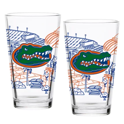 Set of 2 Florida Gators Campus Line Art 16oz Pints