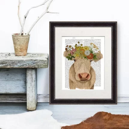 Cow Cream Bohemian 1, Book Print, Art Print, Wall Art