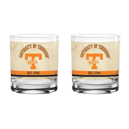 Tennessee Volunteers Set of 2 College Vault Tan Retro 14oz Rocks Glasses