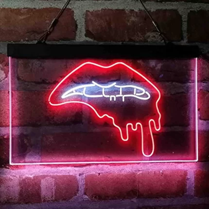 Biting Lip Bite Bleeding Art LED Light Sign