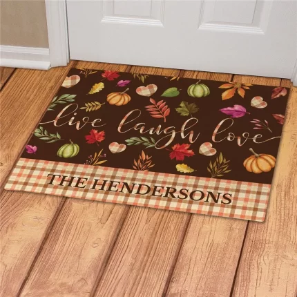 Live Laugh Love Fall Icons Personalized Doormat - Custom Autumn Entry Mat