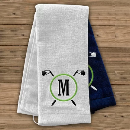 Personalized Golf Towel with Golf Clubs and Initial - Embroidered