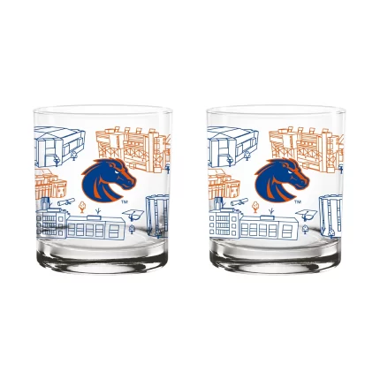 Set of 2 Boise State Broncos Campus Line Art 14oz Rocks Glasses