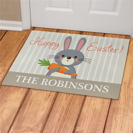 Bunny Holding Carrot Personalized Doormat - Custom Easter Entry Mat