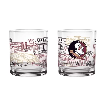 Set of 2 Florida State Seminoles Campus Line Art 14oz Rocks Glasses