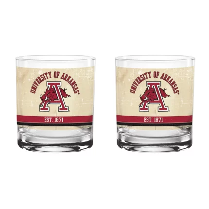 Arkansas Razorbacks Set of 2 College Vault Tan Retro 14oz Rocks Glasses