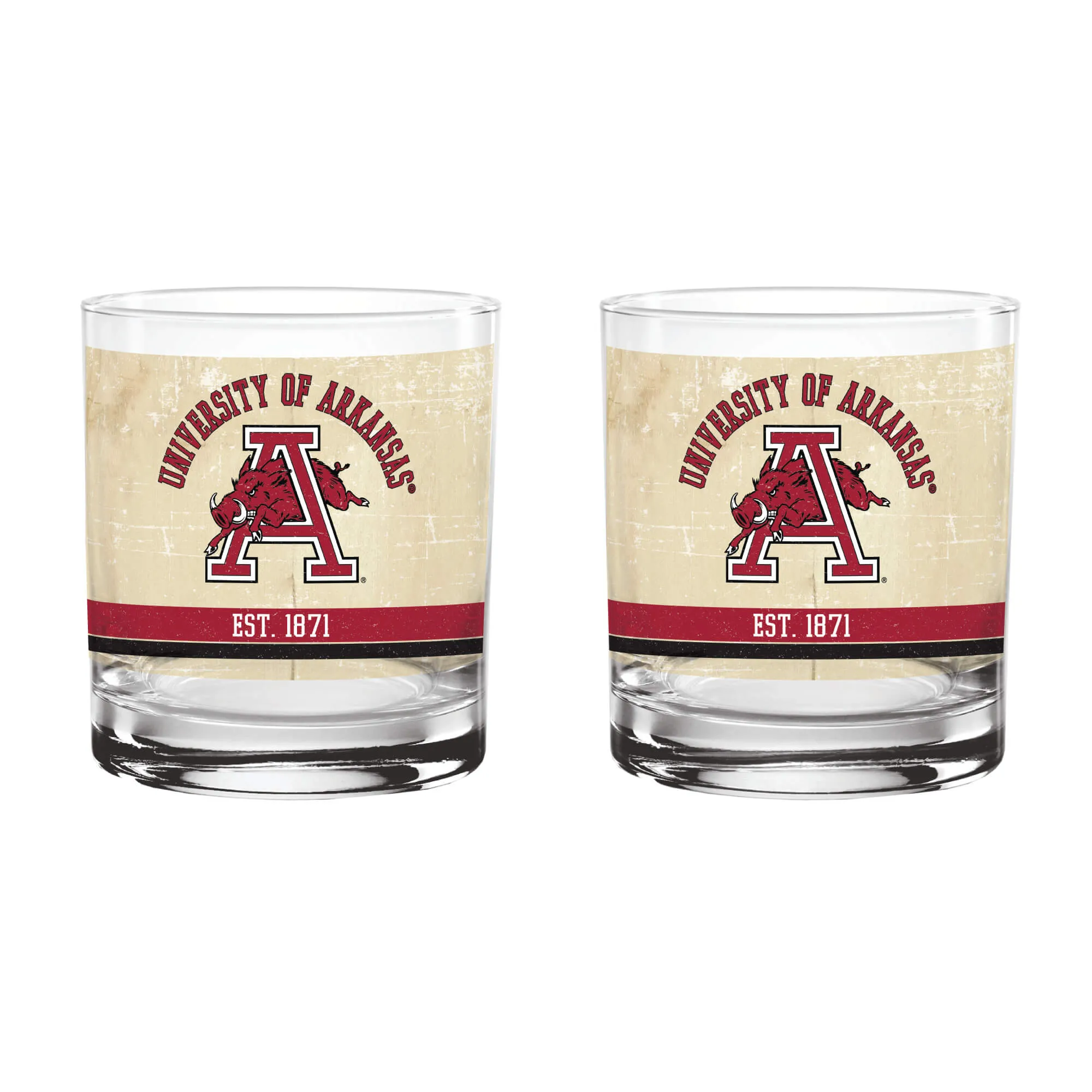 2zArkansas-Razorbacks-Set-of-2-College-Vault-Tan-Retro-14oz-Rocks-Glasses