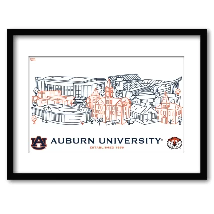 Auburn Tigers Framed Campus Line Wall Art 11" x 14"