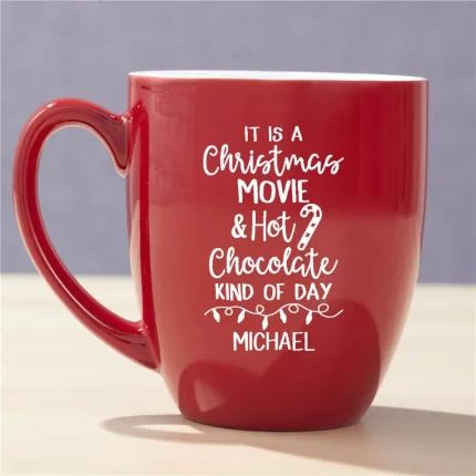 Engraved Christmas Movie Hot Chocolate Red Mug - Cozy Mug for Holiday Movie Nights