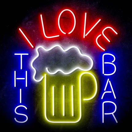 I Love This Bar Beer Mug Ultra-Bright LED Sign with Remote (Neon-Style, LED Technology)