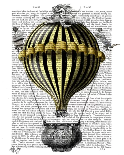 Baroque French Hot Air Balloon, Black & Yellow, Book Print, Art Print, Wall Art