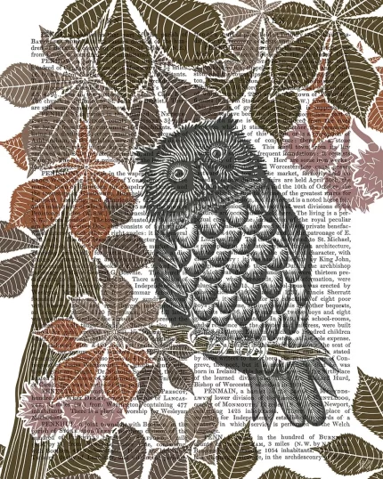 Country Lane Owl 3, Earth, Book Print, Art Print, Wall Art