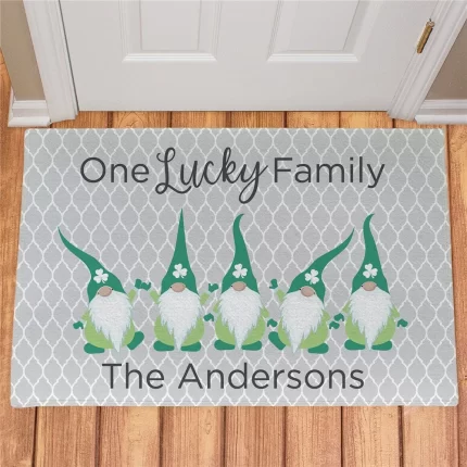 One Lucky Gnome Family Personalized Doormat - Custom St. Patrick's Mat