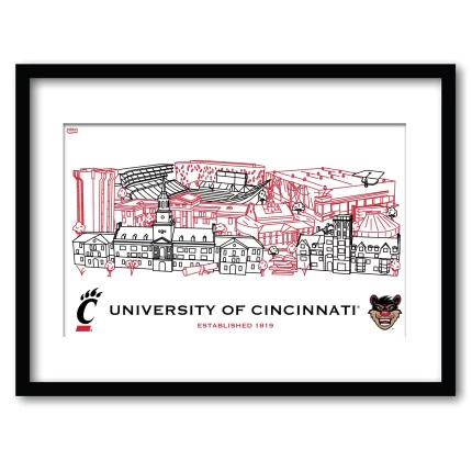 Cincinnati Bearcats Framed Campus Line Wall Art 11" x 14"