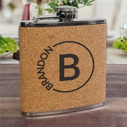 Custom Engraved Cork Flask - Groomsmen Gift with Circle Name Design