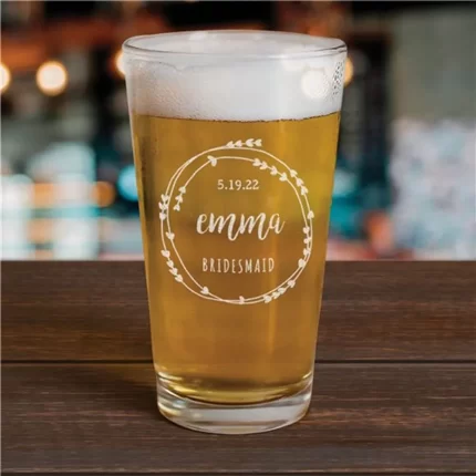 Custom Bridal Party Beer Glass - Personalized Wedding Party Favor