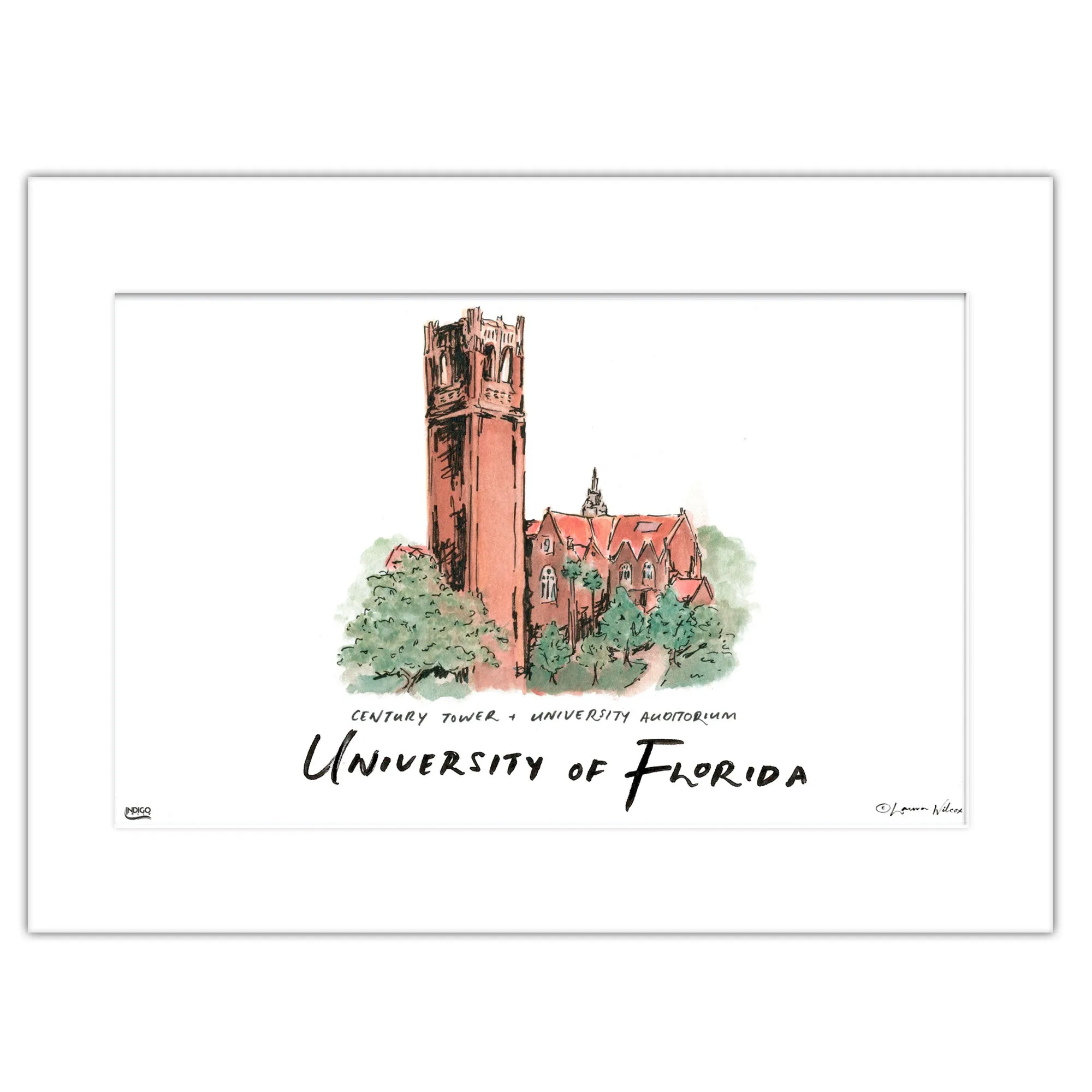3gFlorida-Century-Tower-University-Auditorium-Matted-Watercolor-Wall-Art-16-x-20-by-Laura-Wilcox