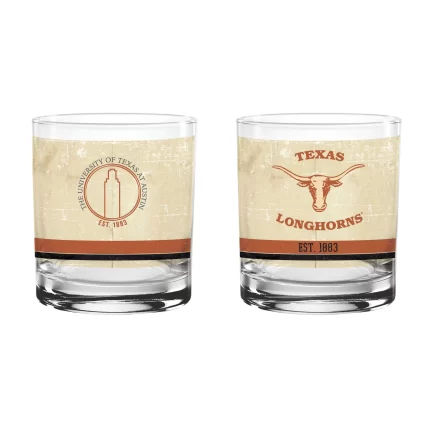 Texas Longhorns Set of 2 College Vault Tan Retro 14oz Rocks Glasses
