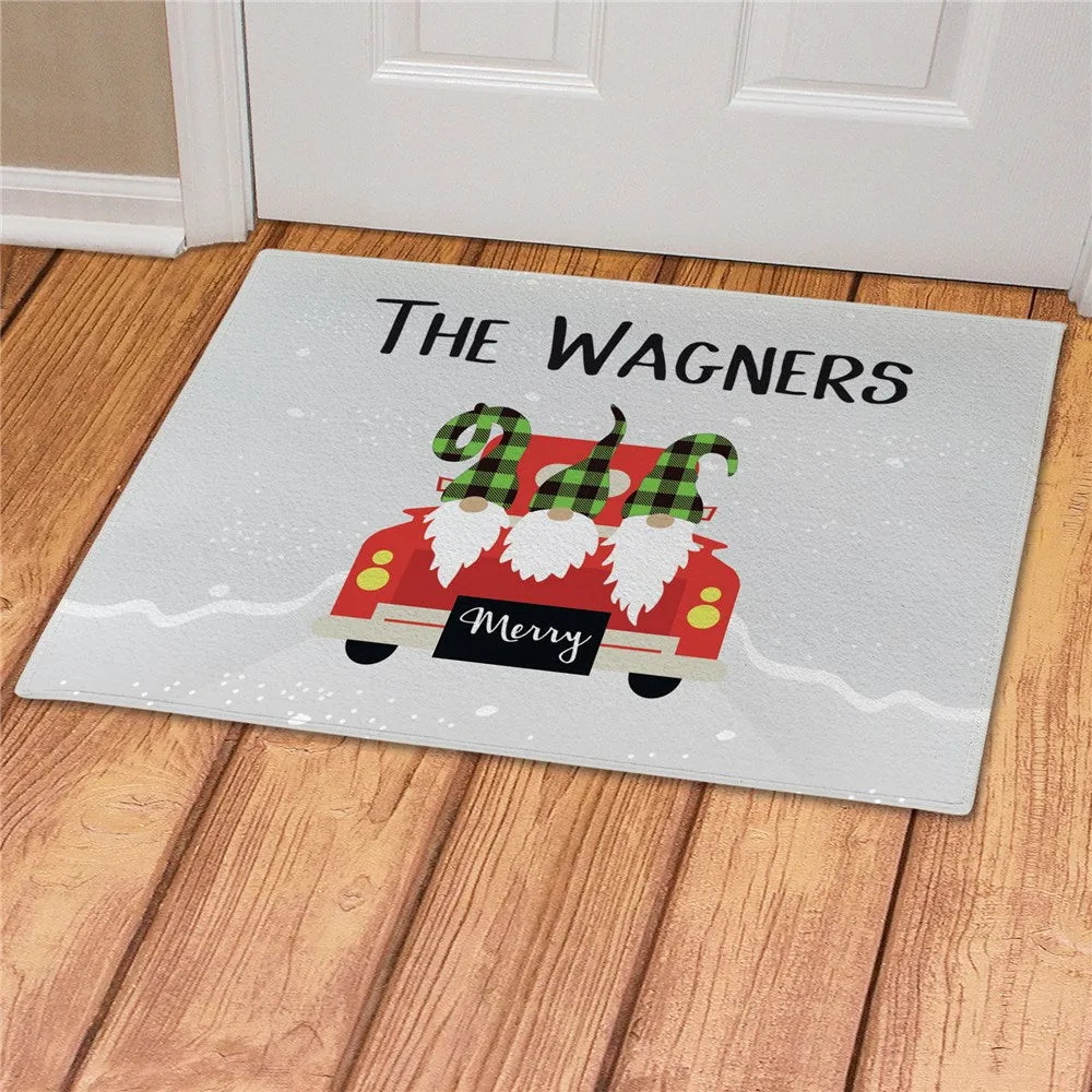 3hChristmas-Truck-Plaid-Gnomes-Personalized-Doormat-Custom-Holiday-Entry-Mat
