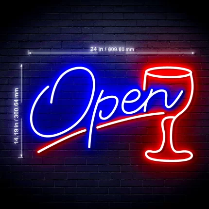 Open Wine Bar Ultra-Bright LED Sign with Remote (Neon-Style, LED Technology)