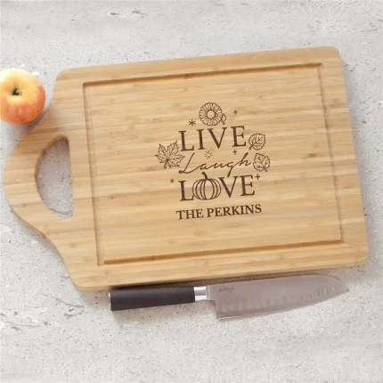 Engraved Live Laugh Love Pumpkin Cutting Board - Fall Kitchen Decor