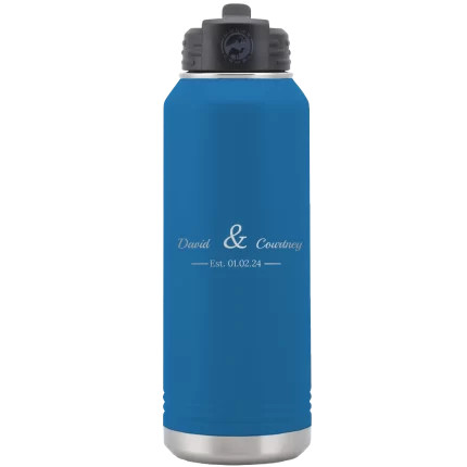 Personalized 2 Lines Name Anniversary 32 oz Water Bottle - Royal Blue