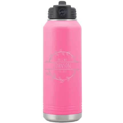 Personalized Last Name and Est 32 oz Water Bottle - Pink
