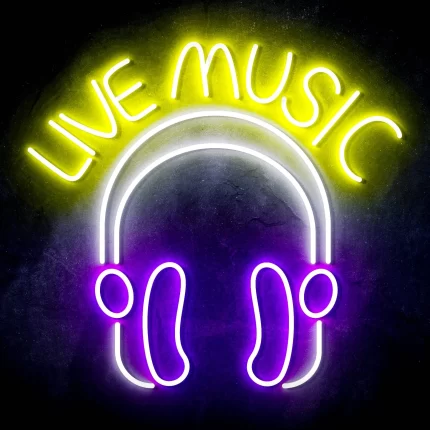 Live Music with Headphones Ultra-Bright LED Sign with Remote (Neon-Style, LED Technology)