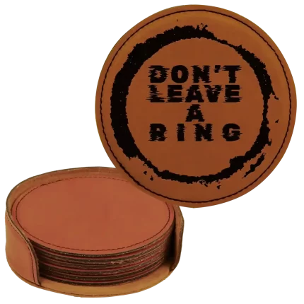 Personalized Leave a Ring Round Leatherette Coasters Set of 6 - Rawhide