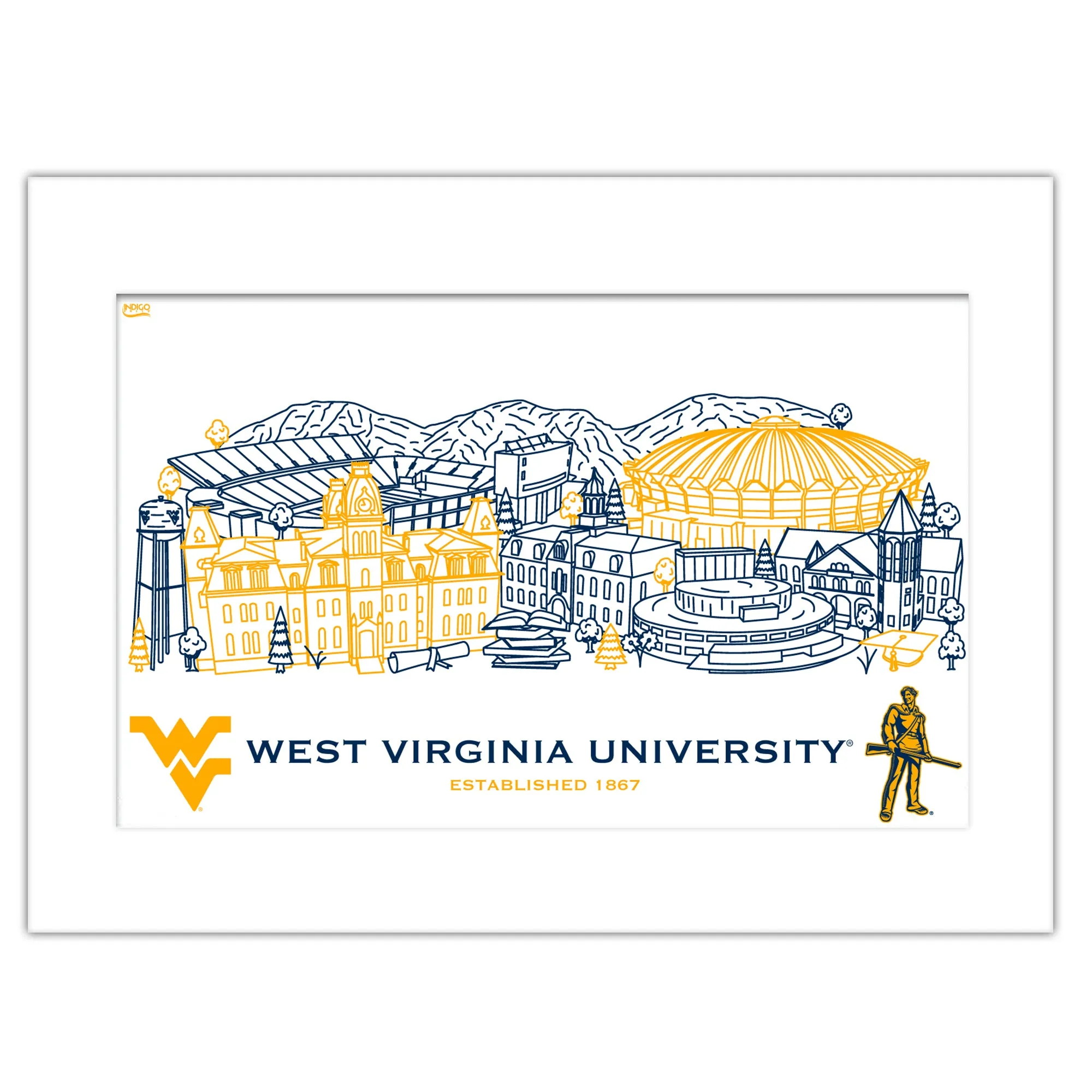 3jWest-Virginia-Mountaineers-Matted-Campus-Line-Wall-Art-11-x-14-