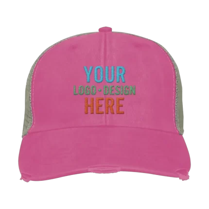 Embroidered Adam's Ollie Distressed Trucker Hat - Neon Pink