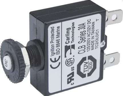7059 30A Push Button Thermal with Quick Connect Terminals