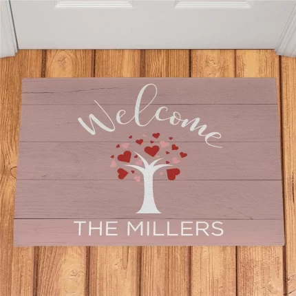 Hearts Tree Personalized Doormat - Custom Love Welcome Mat