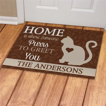 Home Is Where Someone Purrs Personalized Doormat - Custom Cat Lover Mat