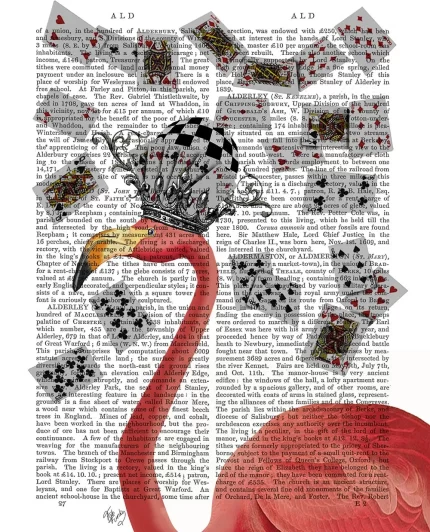 Flamingo and Cards, Book Print, Art Print, Wall Art
