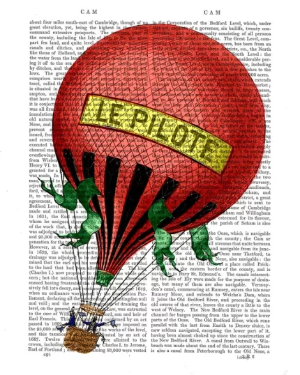 Le Pilote Red Hot Air Balloon, Book Print, Art Print, Wall Art