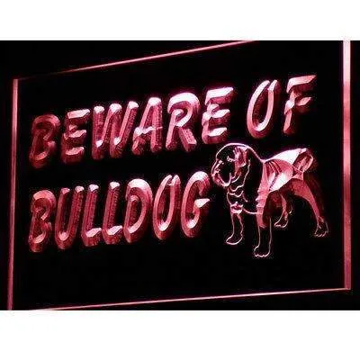 Beware of Bulldog LED Light Sign